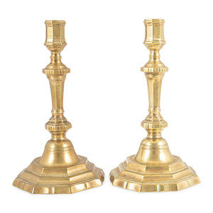 Appraisal: A Pair of French Cast Brass Octagonal Candlesticks Circa Height