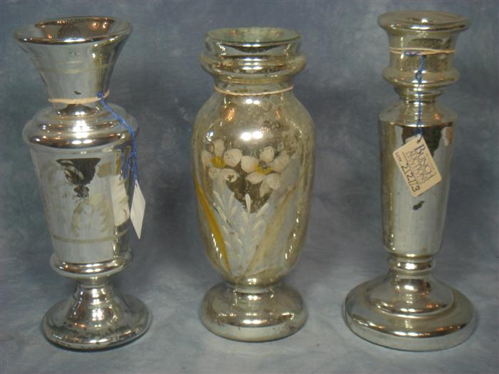 Appraisal: mercury glass vases etched tallest Estimate -