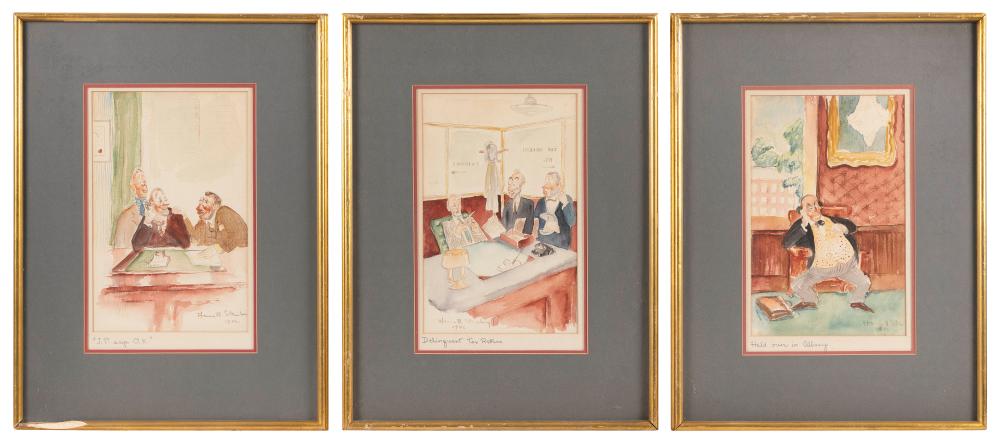 Appraisal: HARRIS B STEINBERG NEW YORK D THREE LAWYER-THEMED CARICATURE DRAWINGS