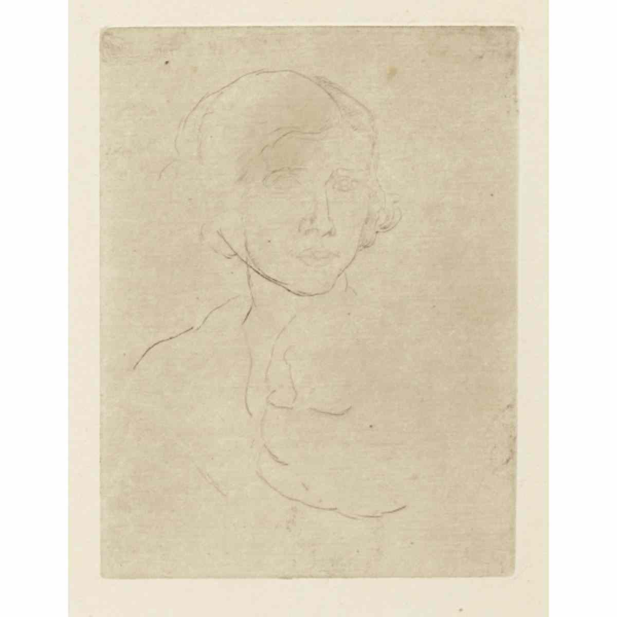 Appraisal: LIONEL LEMOINE FITZGERALD HEAD OF A WOMAN Medium drypoint etching