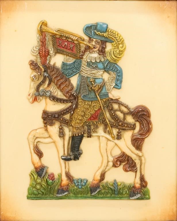 Appraisal: Mid- th century German wax relief Trumpeter on horseback in