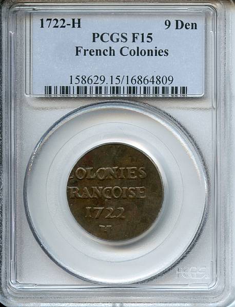 Appraisal: -H French Colonies Deniers Fine PCGS Breen- Rich mahogany-brown with