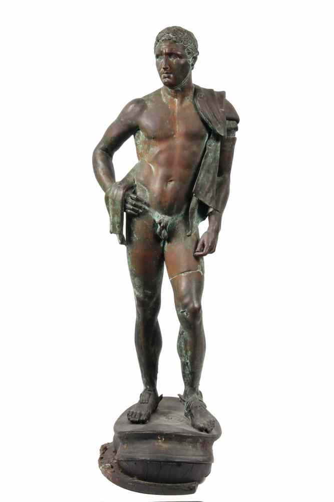 Appraisal: ANCIENT BRONZE STATUE - Greco-Roman Bronze Figure of Standing Champion