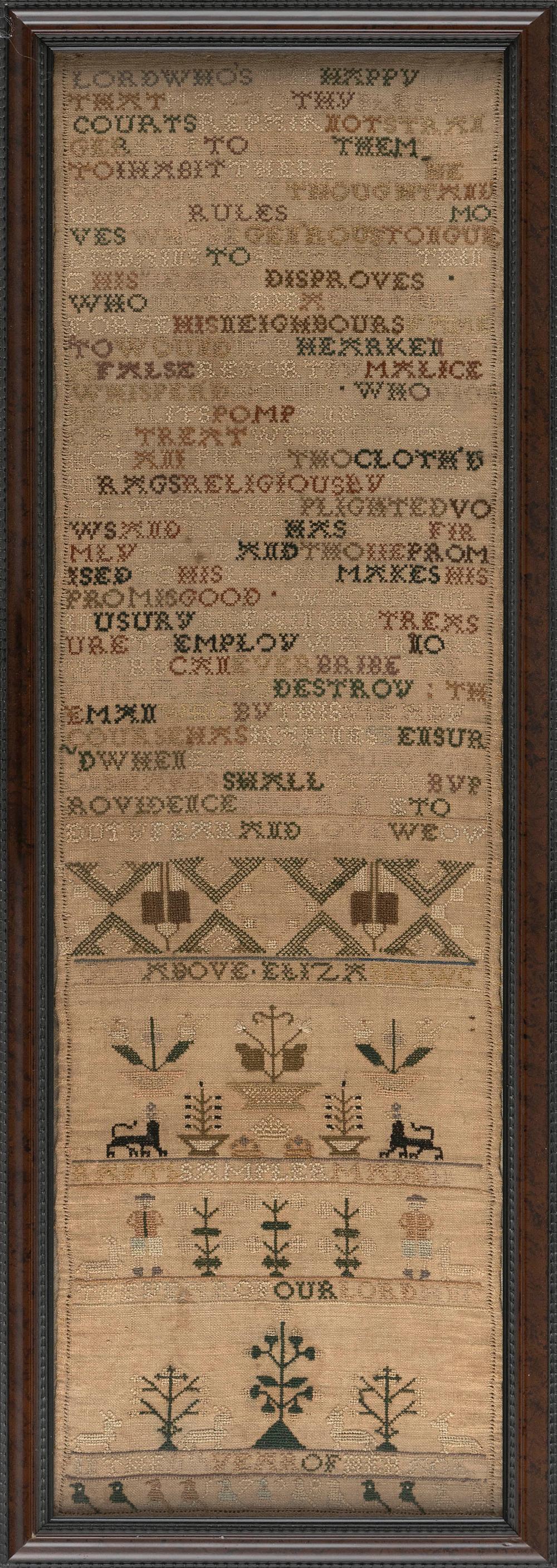 Appraisal: LONG-FORMAT NEEDLEWORK SAMPLER TH CENTURY X SIGHT FRAMED X LONG-FORMAT