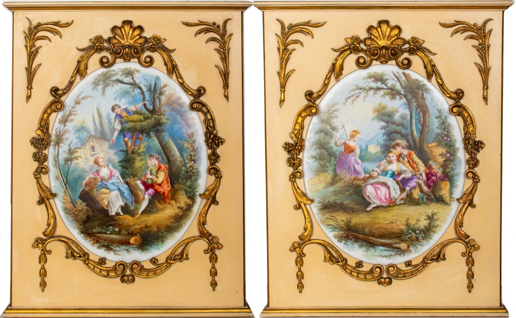 Appraisal: ROCOCO STYLE MEDAILLON PAINTING PORCELAIN PAIR Two large oval paintings