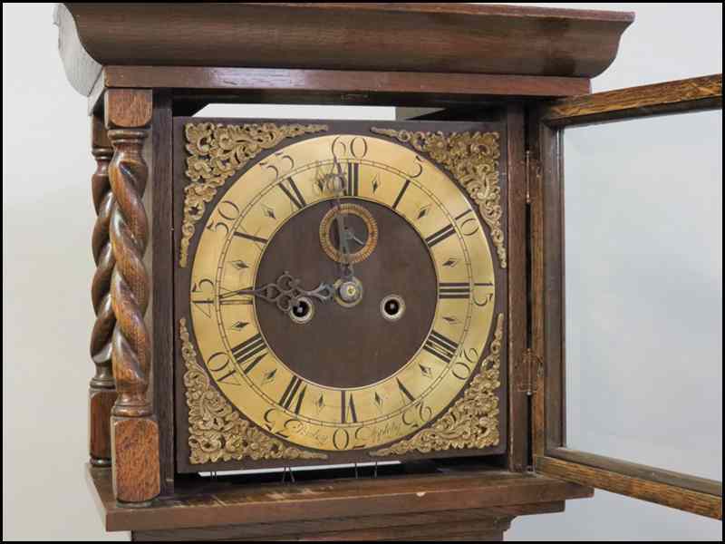 Appraisal: CONTINENTAL CARVED OAK BARLEY TWIST GRANDFATHER CLOCK H '' W