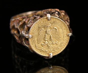 Appraisal: A Gold Ring with a Mexican Coin k yellow gold