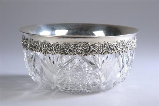 Appraisal: AMERICAN STERLING SILVER-MOUNTED CRYSTAL BOWL Cut crystal bowl rim with