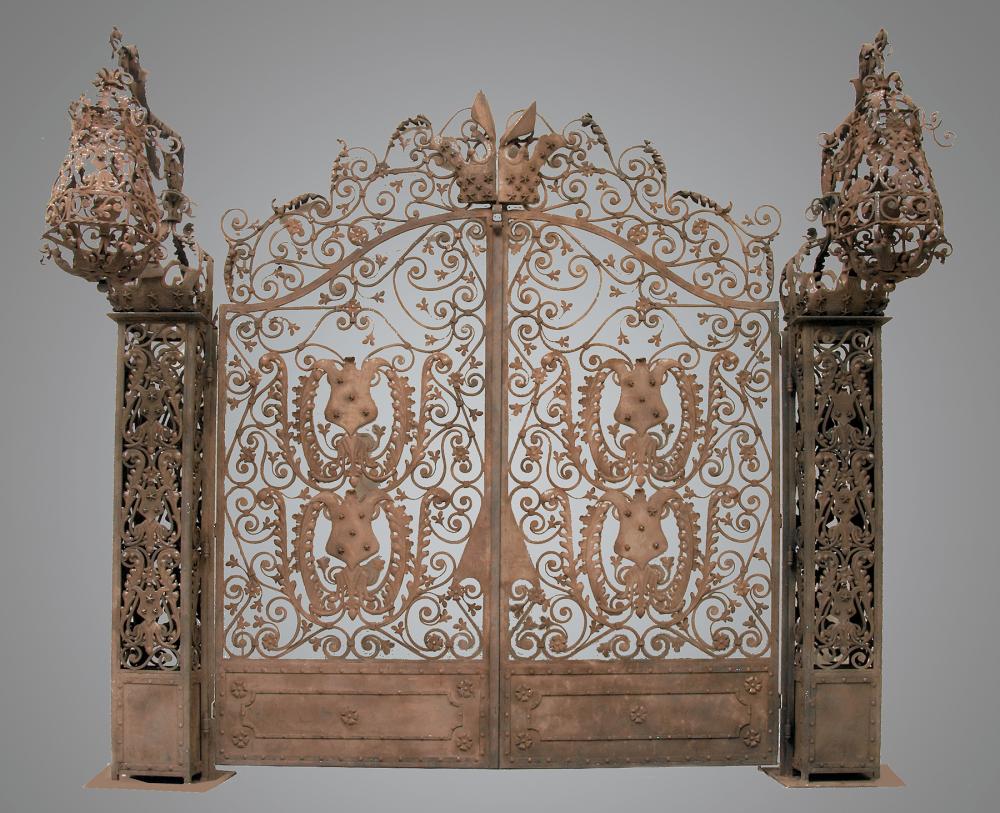 Appraisal: Pair of Renaissance-Style Iron and T le Gates Gate Posts