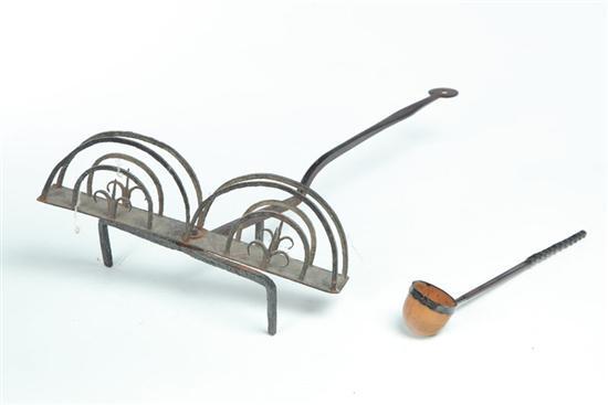 Appraisal: LADLE AND TOASTER American th century Wrought iron toaster with