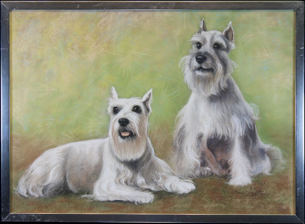 Appraisal: Signed th C Portrait of Scottish Terriers Signed th C