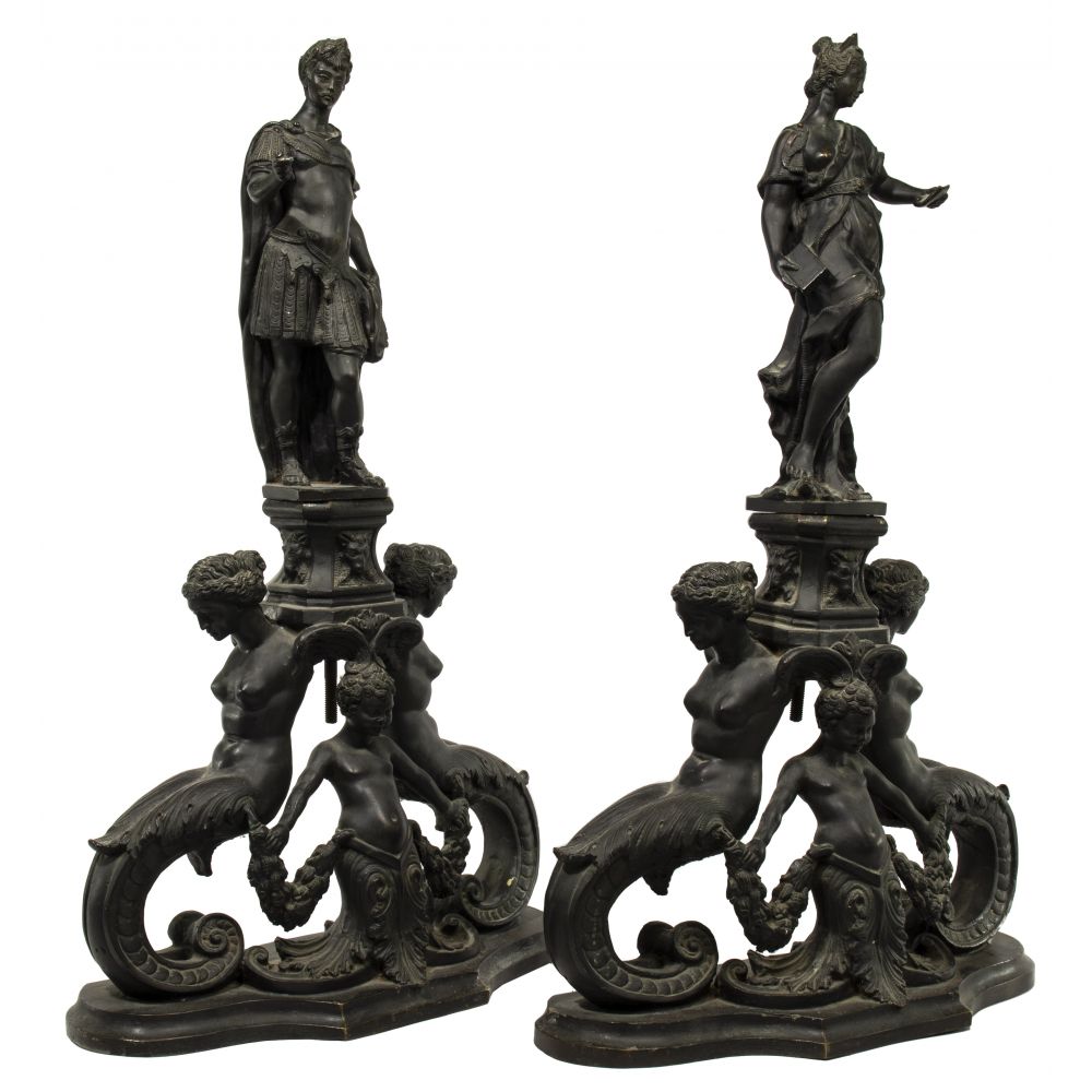 Appraisal: NEOCLASSICAL REVIVAL ANDIRONSMatched pair of bronze style andirons having a