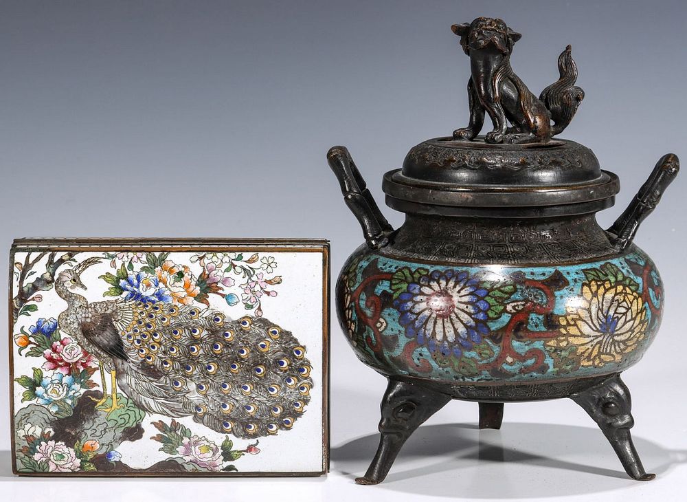 Appraisal: A JAPANESE INABA BOX PAIRED WITH CHINESE CHAMPLEVE The attractive