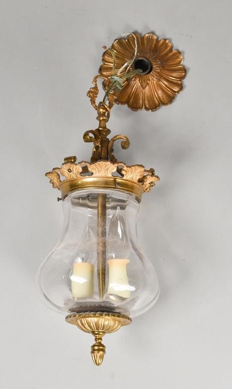 Appraisal: Bronze hall fixture with glass shade L Residue to the