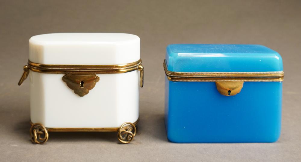 Appraisal: Two Continental Opaque White and Blue Glass Boxes