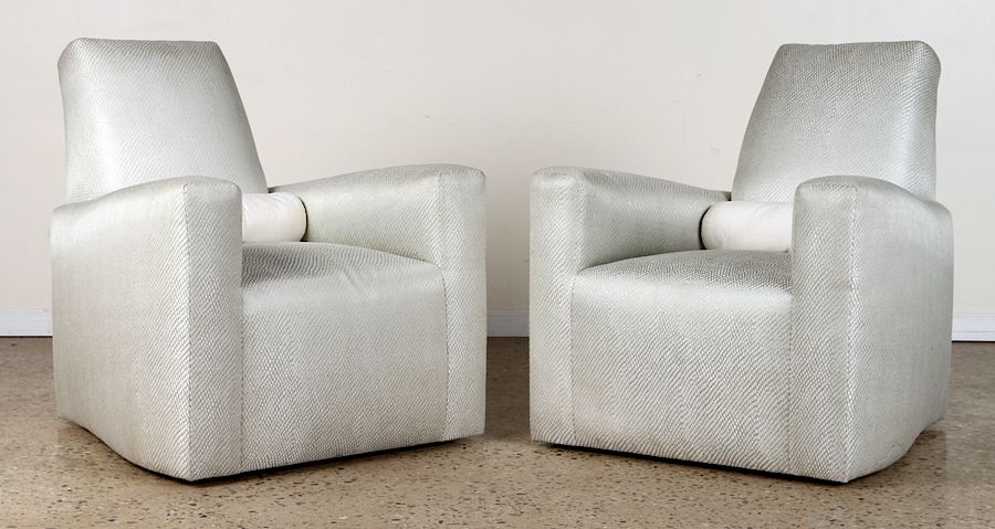 Appraisal: PAIR GEOFFREY BRADFIELD UPHOLSTERED CLUB CHAIRS A pair of grey