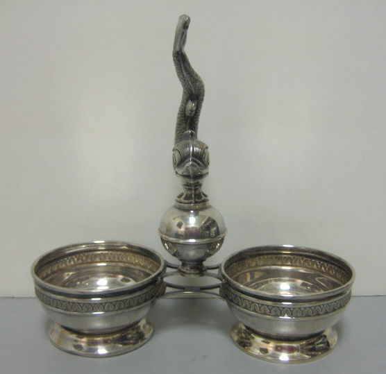 Appraisal: SPANISH SILVER MASTER SALT DISH Two cellars connected by a