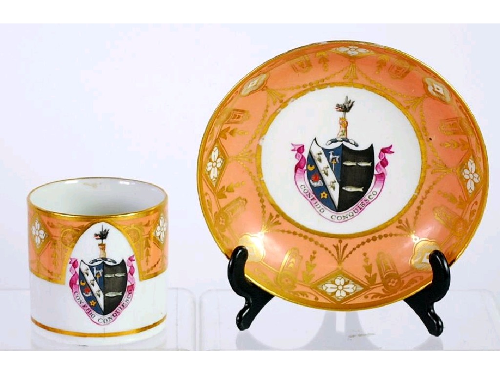 Appraisal: NINETEENTH CENTURY ROYAL WORCESTER ARMORIAL PORCELAIN COFFEE CAN AND SAUCER