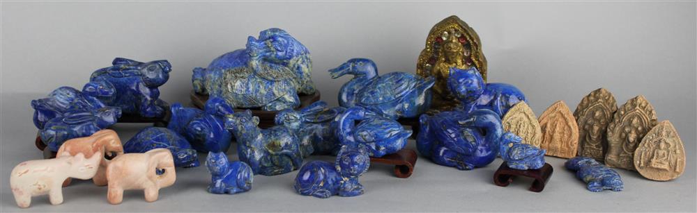 Appraisal: GROUP OF SIXTEEN LAPIS CARVINGS together with a bag of