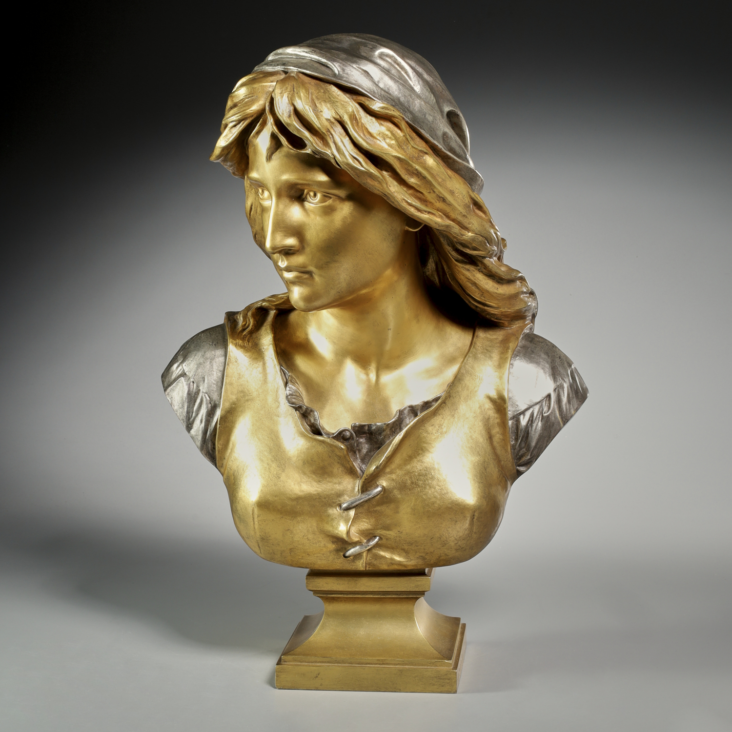 Appraisal: EUGENE-ANTOINE AIZELIN GILT AND SILVERED BRONZE Eugene-Antoine Aizelin French -