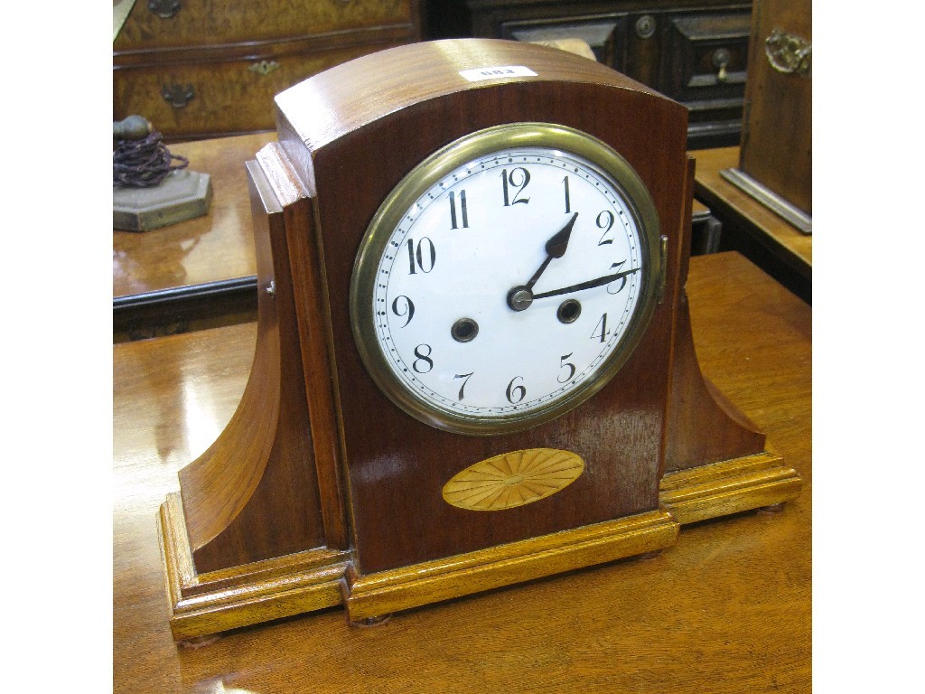 Appraisal: Oak and inlaid mantle clock