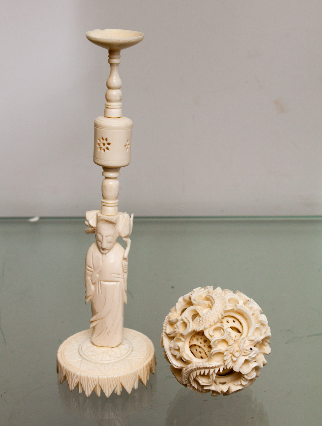 Appraisal: Carved oriental puzzle ball and stand