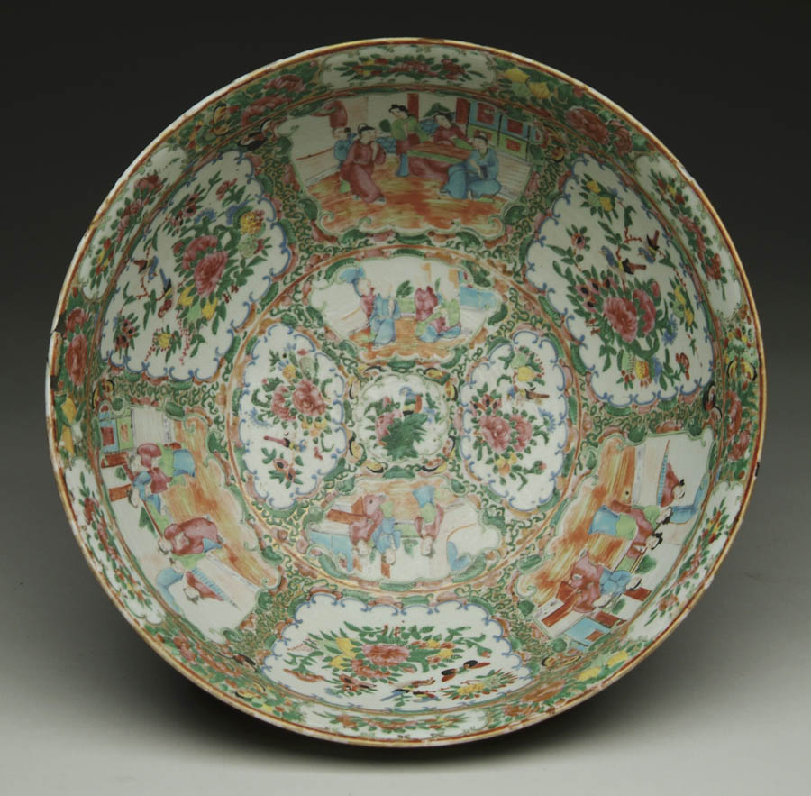 Appraisal: ROSE MEDALLION PUNCH BOWL th Century Panel decoration inside and