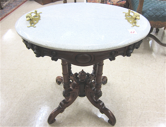 Appraisal: VICTORIAN LAMP TABLE American c having an oval white granite