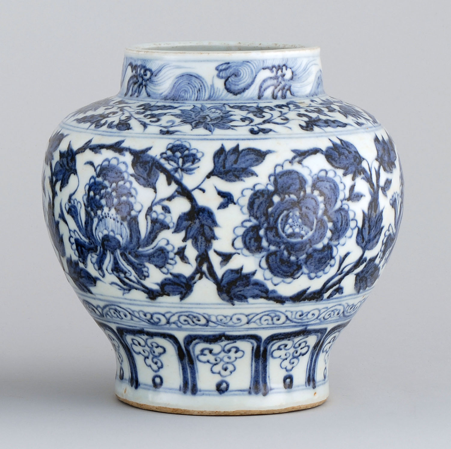 Appraisal: BLUE AND WHITE PORCELAIN JAR Yuan StyleIn inverted pear shape