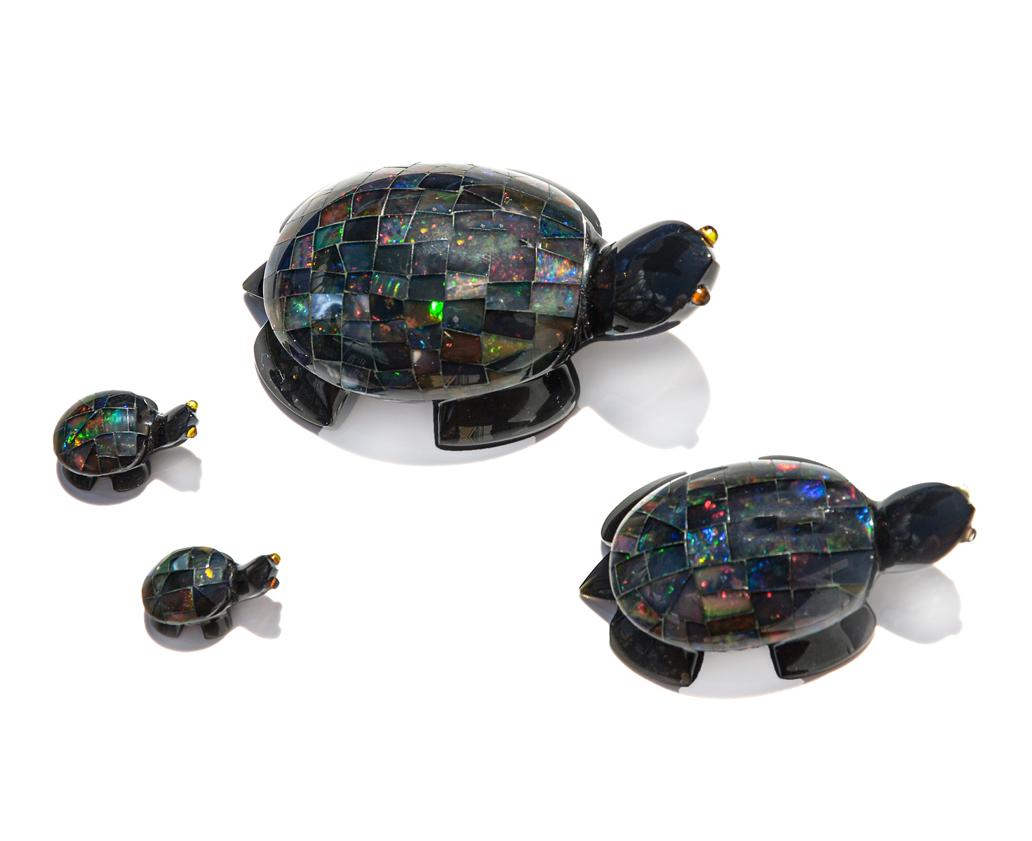 Appraisal: PC AUSTRALIAN OPAL TURTLE FAMILY Sweet mom dad and kids