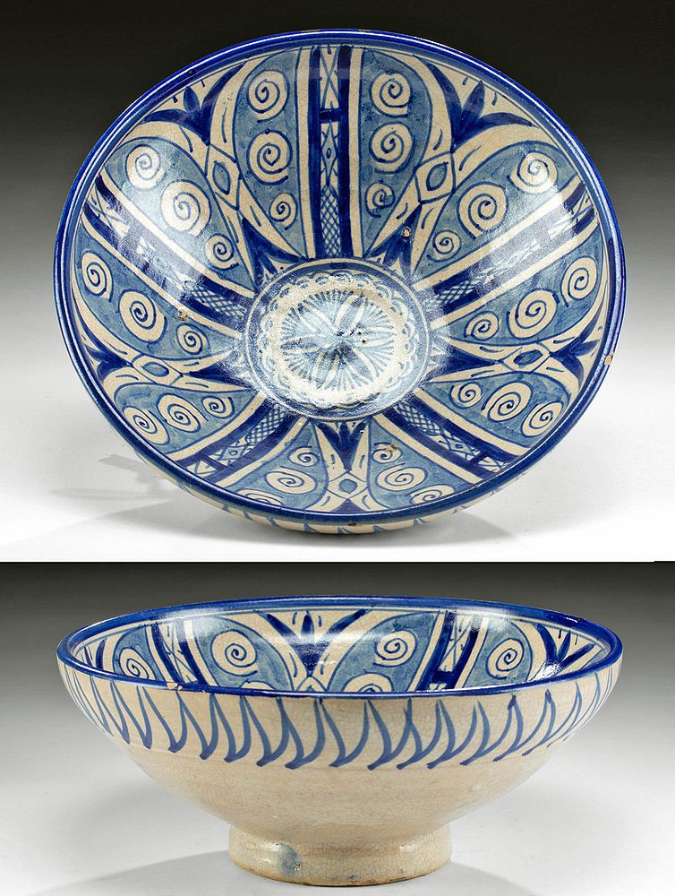 Appraisal: th C Moroccan Fassi Blue-On-White Bowl ex-Museum North Africa Morocco