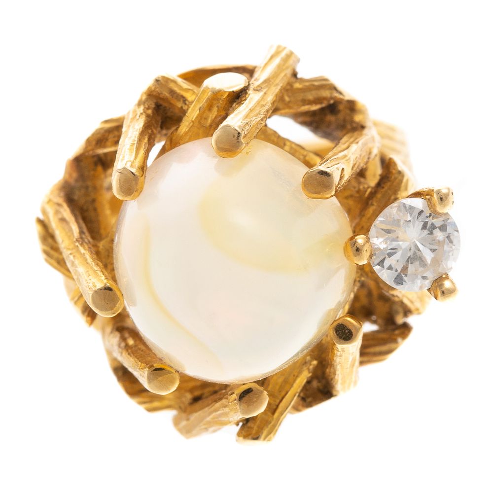 Appraisal: An Artful Opal Diamond Ring in K K yellow gold