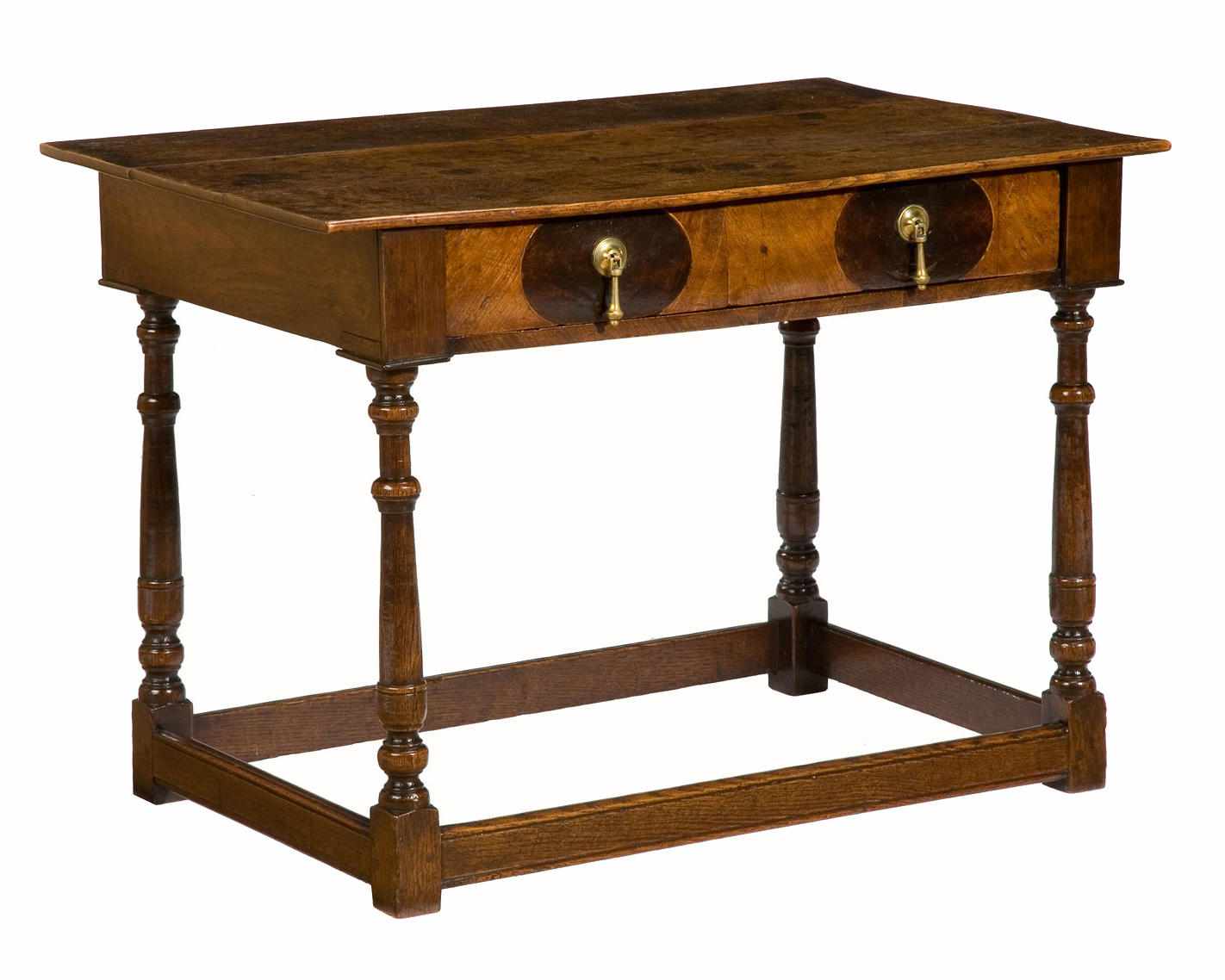 Appraisal: A William and Mary walnut and oak occasional table incorporating