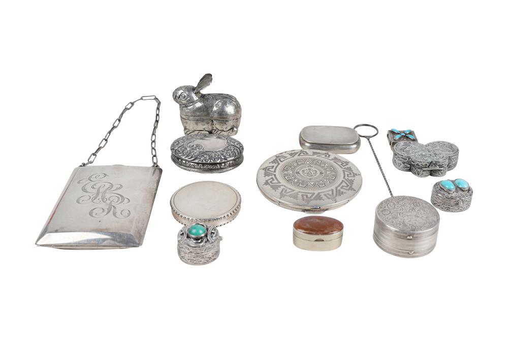 Appraisal: TWELVE SILVER OBJETSsome marked 'Sterling' comprising a minaudiere monogrammed two