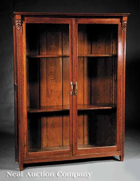 Appraisal: An Antique American Carved Oak Bookcase c bead molded cornice