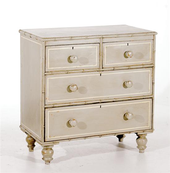 Appraisal: English paint-decorated and faux-bamboo chest of drawers circa rectangular top