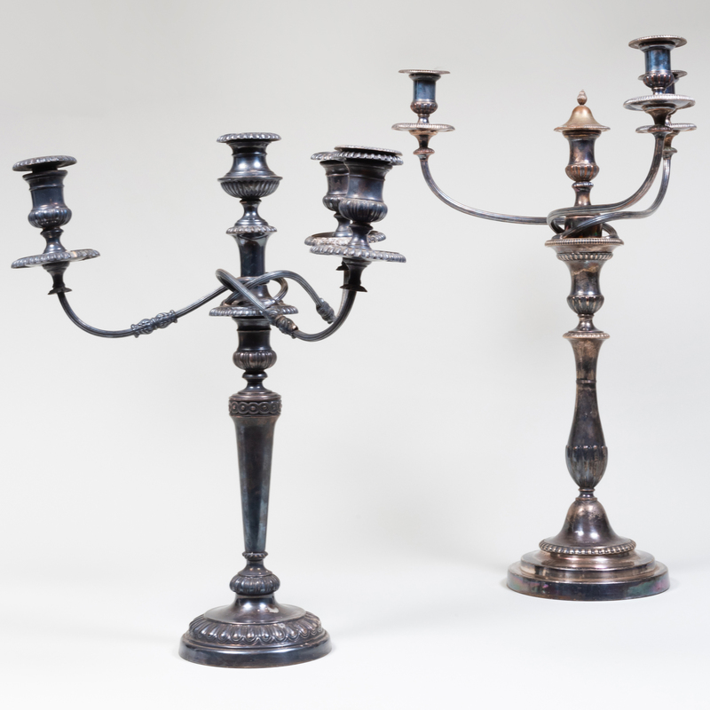 Appraisal: TWO SILVER PLATE FOUR-LIGHT CANDELABRA The larger x in diam