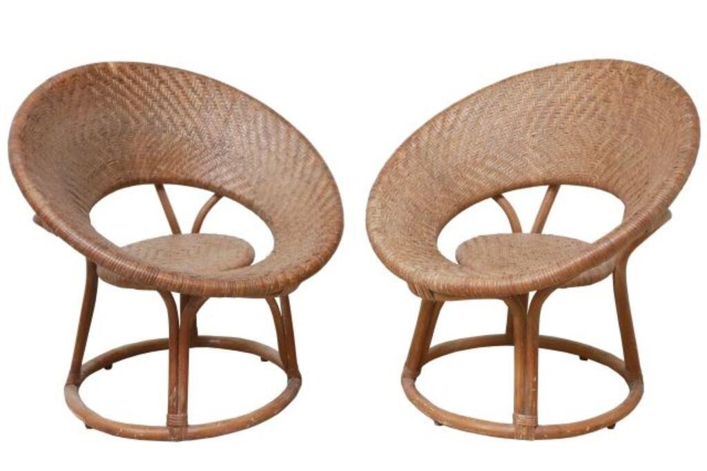 Appraisal: lot of Vintage woven rattan and bamboo armchairs th c