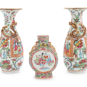 Appraisal: Three Chinese Export Rose Medallion Porcelain Vases TH CENTURY comprising