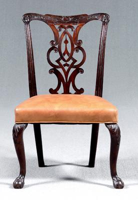 Appraisal: Chippendale mahogany side chair leaf and rosette carved crest pierced