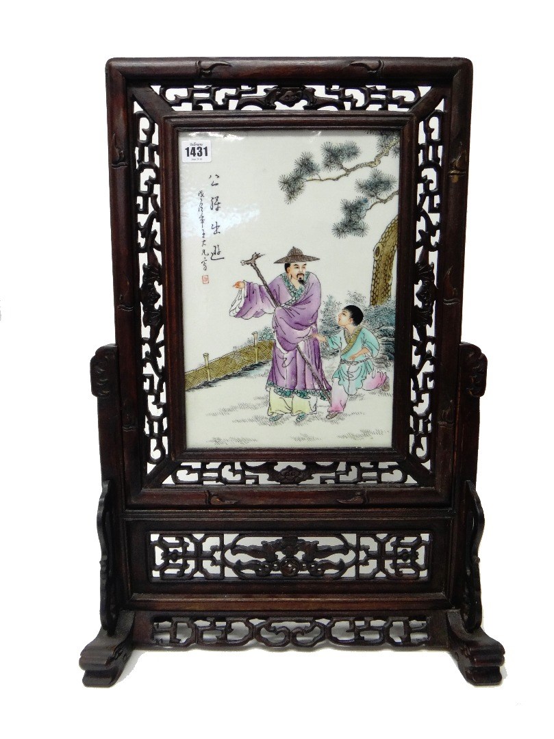 Appraisal: A Chinese rectangular porcelain panel th century painted with a