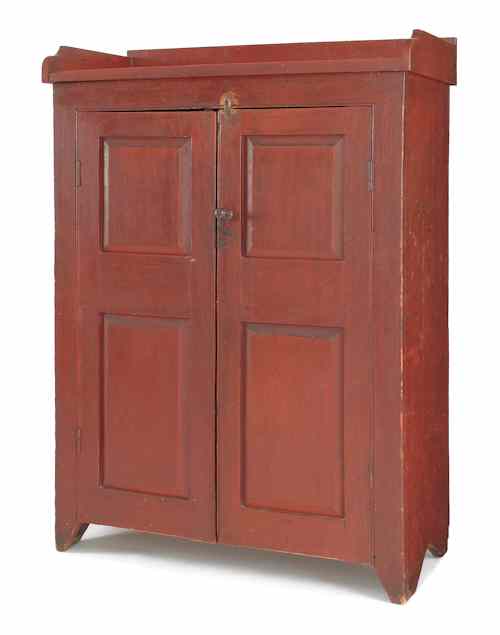 Appraisal: Pennsylvania painted pine and poplar jelly cupboard ca with two