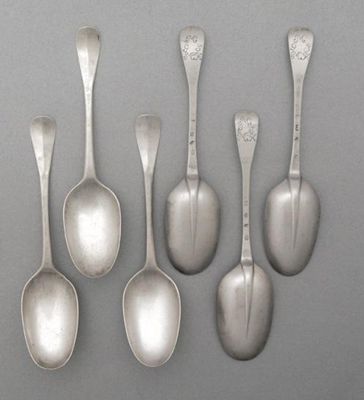 Appraisal: An unusual set of six early George I Scottish tablespoons