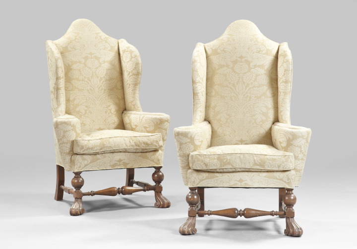 Appraisal: Pair of Flemish Walnut Wing Chairs late th century or