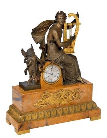 Appraisal: A FIRST EMPIRE SIENNA MARBLE MANTEL CLOCK signed 'Raingo Freres