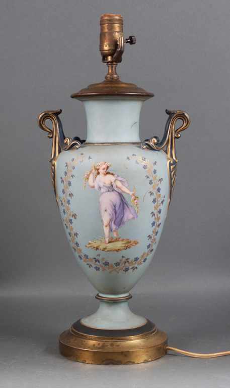 Appraisal: French painted porcelain vase mounted as a lamp second half-