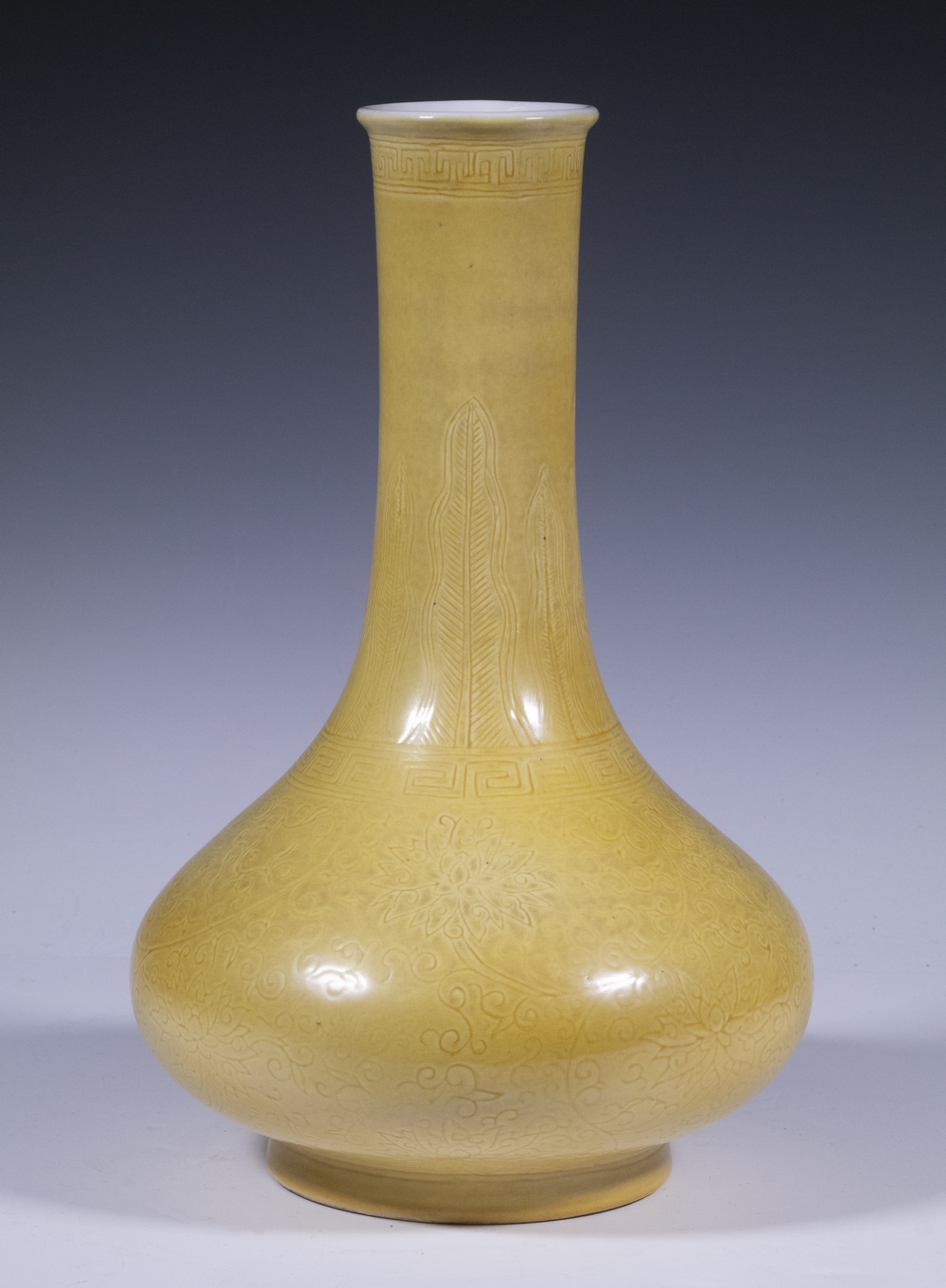 Appraisal: CHINESE INCISED YELLOW VASE WITH KANGXI MARK Chinese Monochrome Bottle