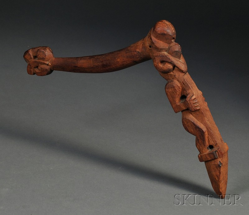 Appraisal: Maori Carved Wood Adze Handle New Zealand th century with