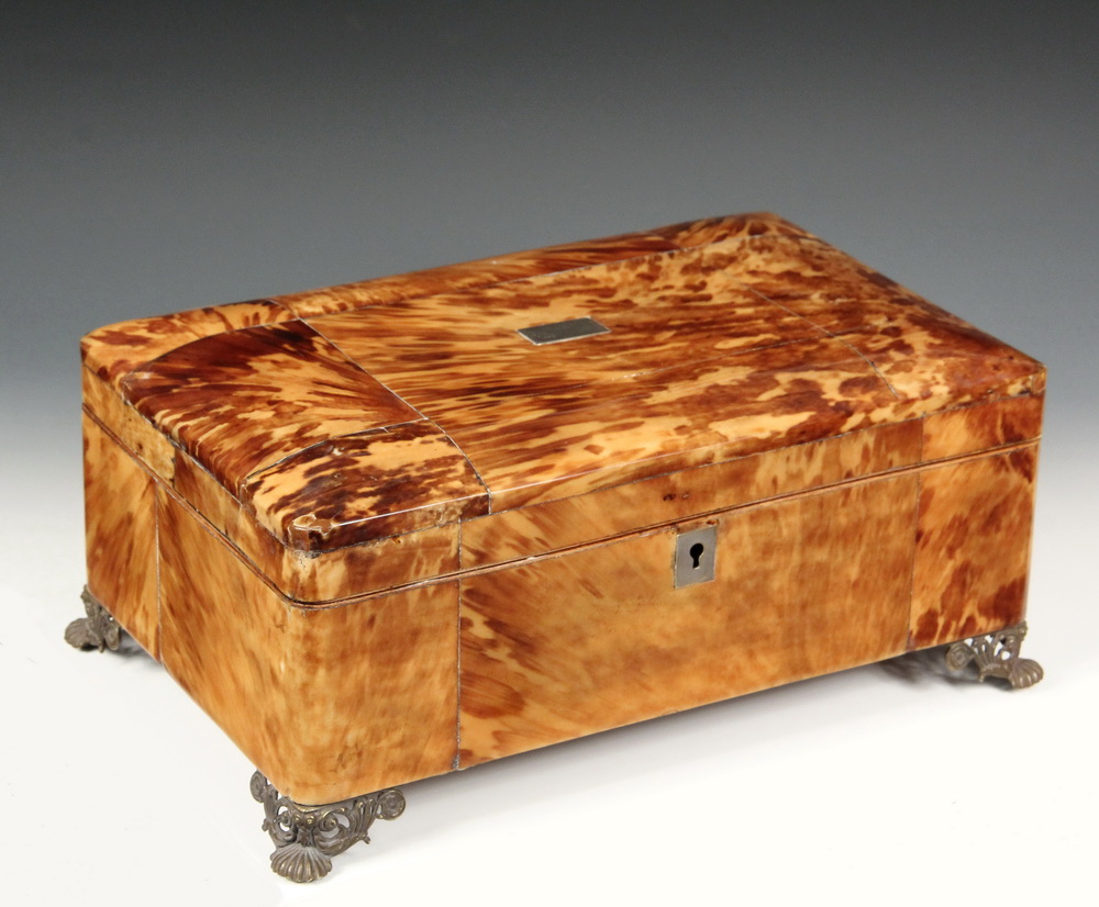 Appraisal: KEEPSAKE BOX - English Regency Blonde Tortoiseshell Rectangular Box with