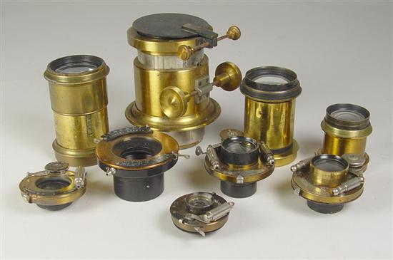 Appraisal: Nine Brass Glass Camera Projector Lenses Circa early 's Two